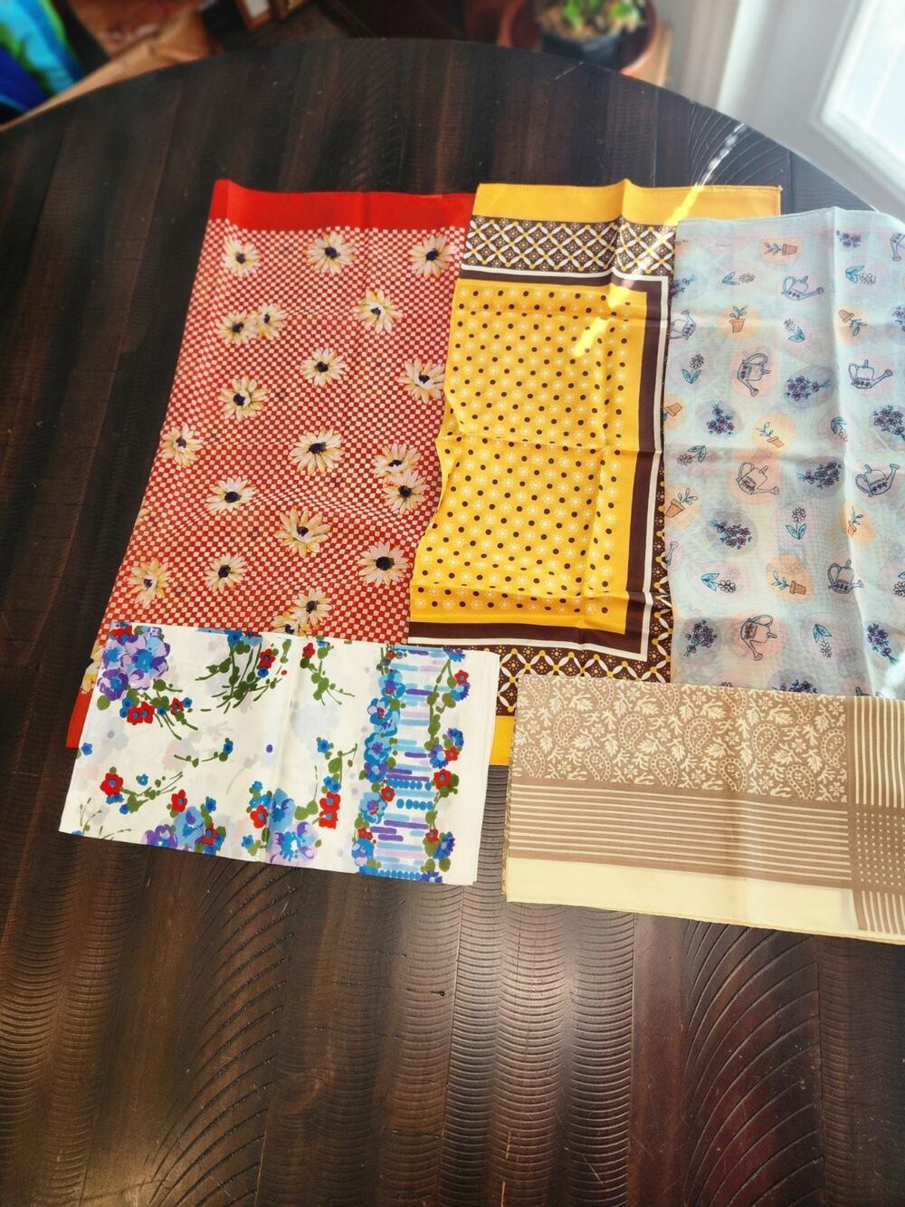 Vintage Scarf Lot of 5 Floral Daisy Garden Retro Square Neck Hair Scarves